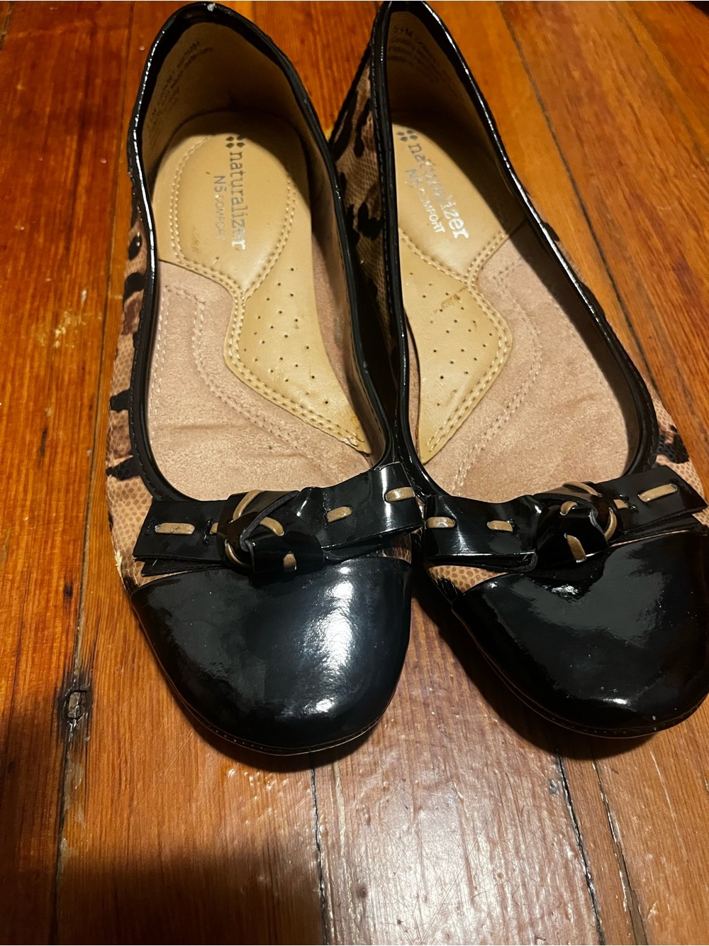 Naturalizer Black Patent and Leopard Print Ballet Flats